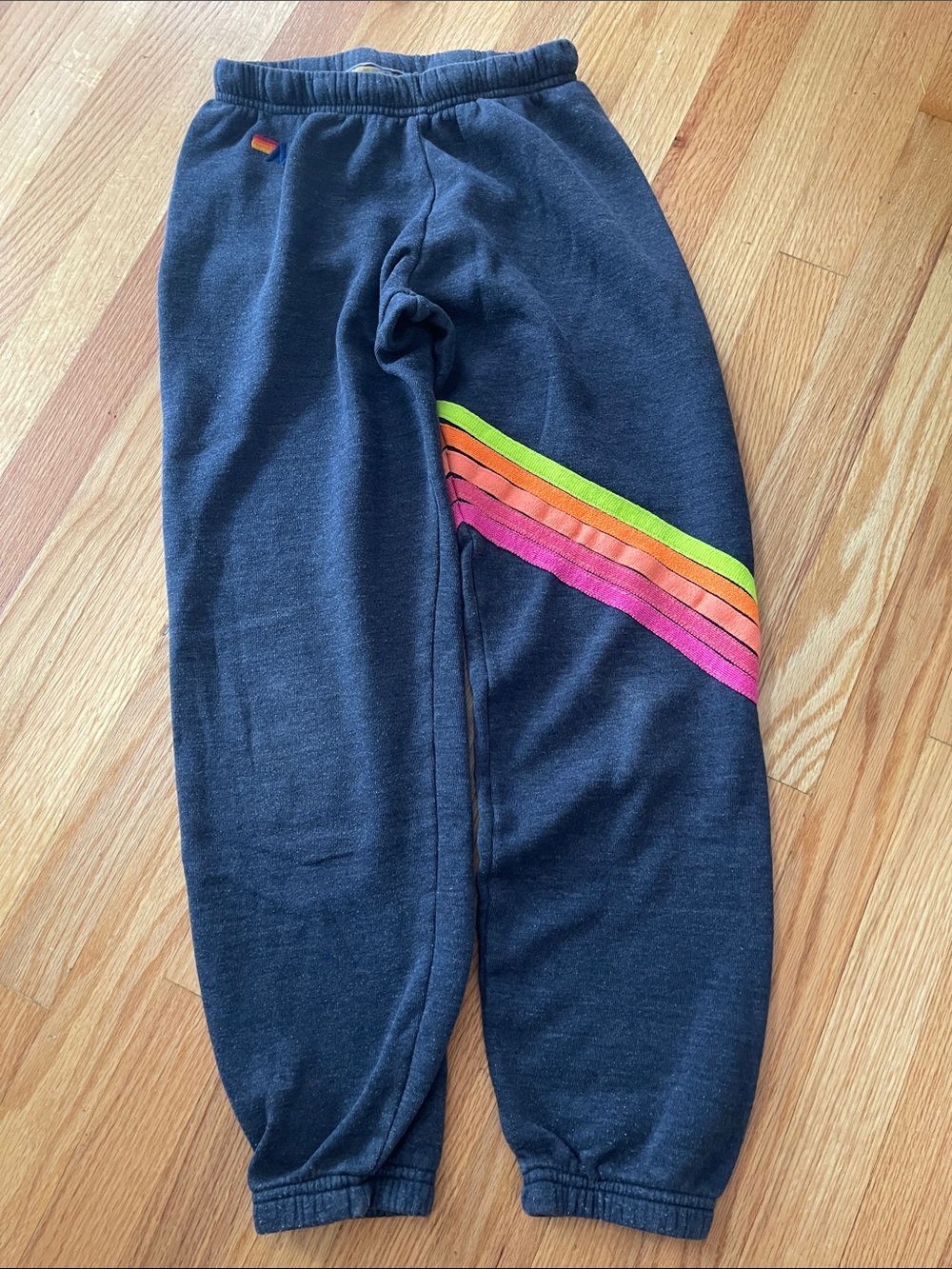 Aviator Nation Navy Joggers with Neon Pink, Orange & Lime Stripes